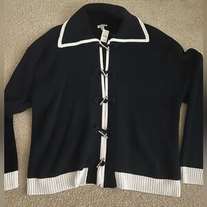 NWT Talbot's Cotton Cardigan Sailor Style with Toggle Closures Navy/White Size X